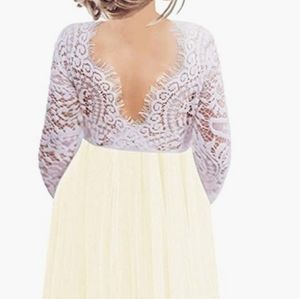 2Bunnies Peony Lace Back A-Line Straight Tutu - Ivory Sleeve Maxi